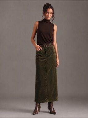 Anthropologie Maeve Colette Corduroy Maxi Skirt Dark Olive XXS NWT